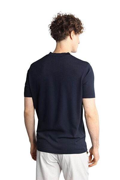 İgs Чоловічий темно-синій трикотажний светр з коміром-поло та короткими рукавами