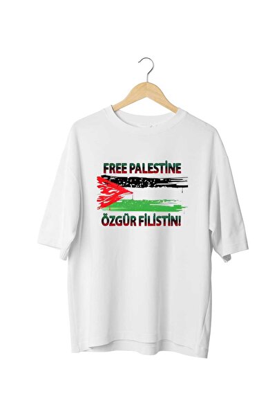 Panda Baskı Tekstil Free Palestine 2 Printed Special Design Oversize Tshirt