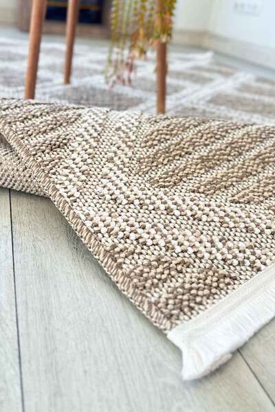 Decomia Home Lola İskandinav Dokuma Bukleli Vizon Kahve Modern Salon Halısı Mutfak Halısı Koridor Halısı Yolluk