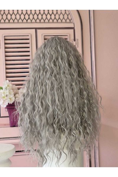 LOLLY PONY Wavy Silver Grey Korean Fiber Synthetic Front Tulle Wig