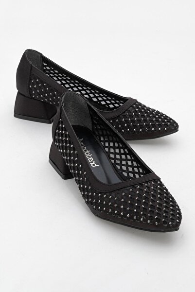 CCWAY AYAKKABI Γυναικεία Πέτρινα Διχτυωτά Παπούτσια με τακούνι ΜΑΥΡΟ ΣΑΤΕΝ