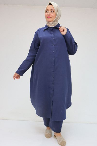 Eslina 57047 Large Size Muslin Trousers Set - Navy Blue