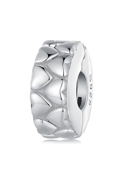 Fubena Heart Patterned Clip Silver Charm