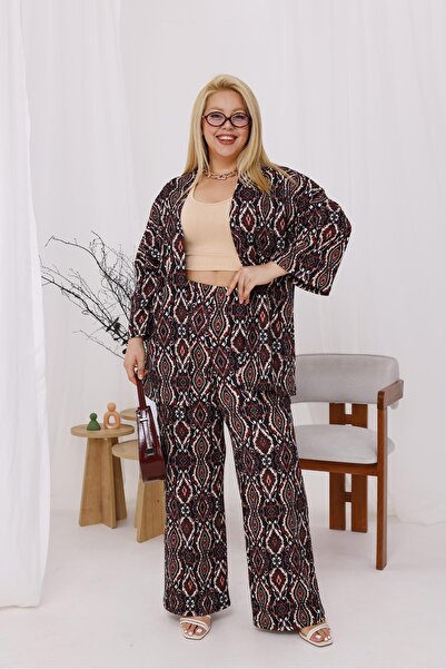 Siyezen Large Size Patterned Lycra Kimono Set
