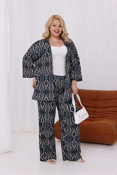 Siyezen Large Size Patterned Lycra Kimono Set