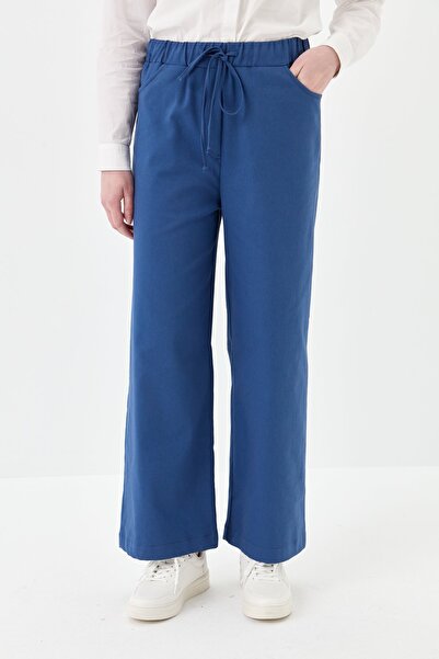 Nihan Lastikli Bol Paça Kanvas Pantolon Lacivert