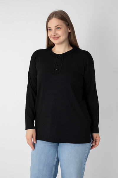 Orly More Μίνι σκίσιμο από ύφασμα βισκόζης Μακρυμάνικη μπλούζα από βαμβακερή μητέρα με λεπτομέρεια σε μακρυμάνικο πέτο και κουμπιά