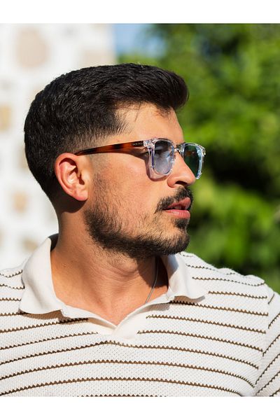 TomyHelf Square Design Leopard Transparent Frame Blue Glass Sunglasses