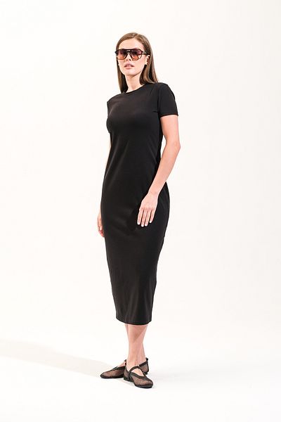 Signature Style 725400_Women's Crew Neck, Short Sleeve, Midi Length, Solid, Lycra Knitted Dress