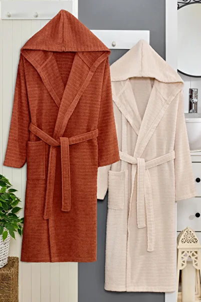 Eponj Home 2-Piece Hooded Bathrobe Nature Tile - Beige