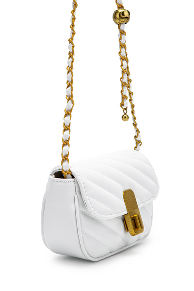 minebag Lock Detailed Faux Leather Women's Crossbody Bag Sheldon White