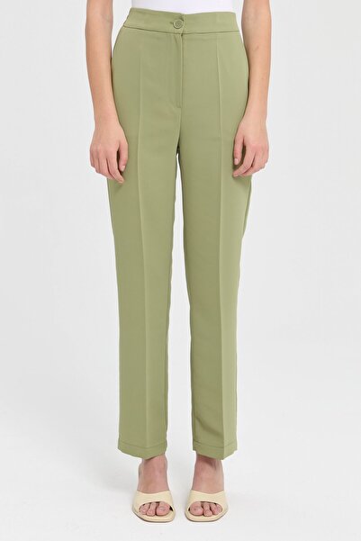 Nihan Arkası Lastikli Düz Paça Pantolon Olive