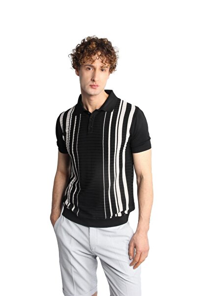 İgs Ανδρικό μαύρο πλεκτό με κοντό μανίκι με λαιμόκοψη πόλο