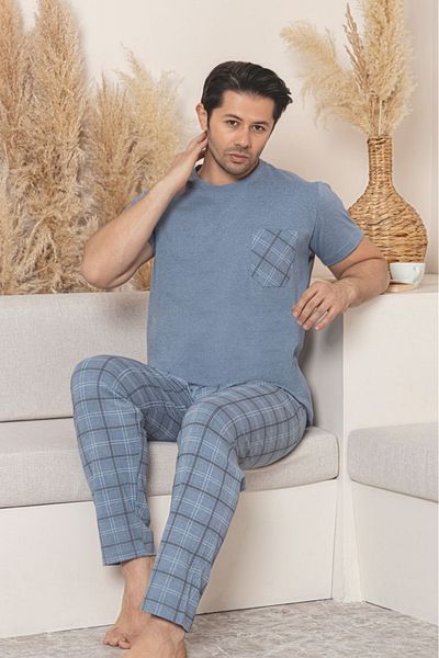Farya Home Set de pijamale pentru bărbați din bumbac, cu mâneci scurte, tricotate