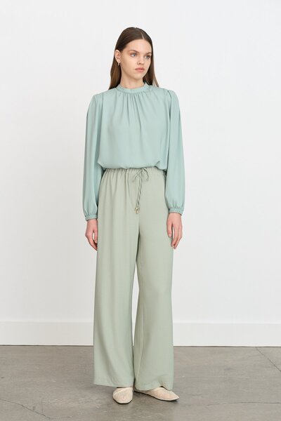 Nihan Beli Lastikli Bol Paça Pantolon Mint