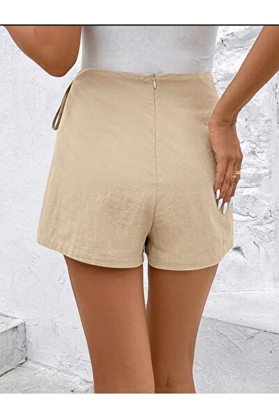 SBL COLLECTİON Linen Look Side Tie Shorts Skirt