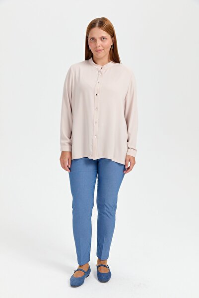 Nihan Büyük Beden Beli Lastikli Kanvas Pantolon İndigo