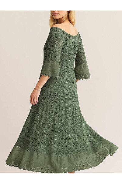 Butik İtalyan Dantel Elbise - HAKİ