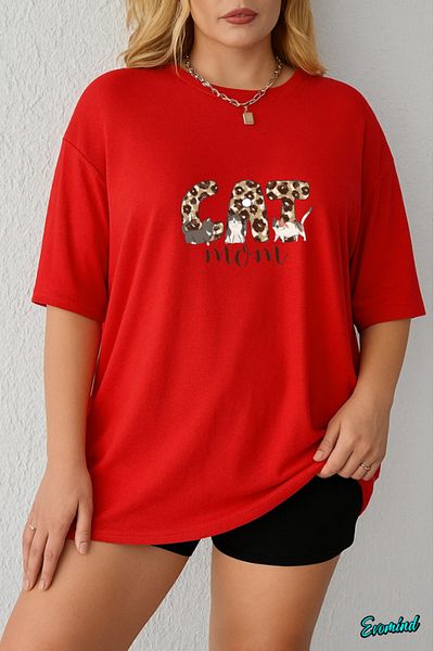 Evomind 1 T-Shirt Is a Gift for Purchases of 5 or More in the Cart - Large Size Cat Mom Printed T-Shirt