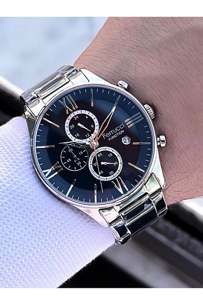 Ferrucci Inner Functions Active Calendar and Day 30m Water Resistant Steel Cord Men's Wrist Watch Vs.Bl