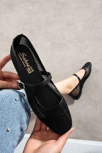 STOCON Black Mesh Round Toe Luxury Women's Ballerinas Summer Ballerinas Stc1120