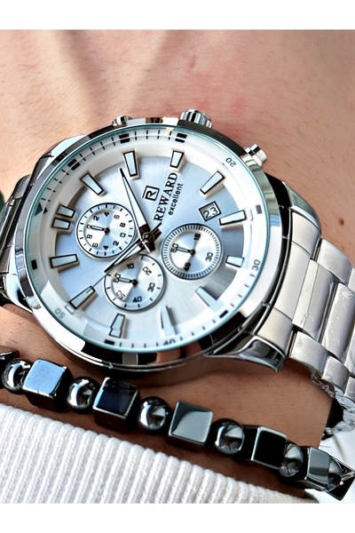 Reward Gümüş Renk Fonksiyonlu Çelik Kordon Erkek Kol Saati + BİLEKLİK HEDİYELİ
