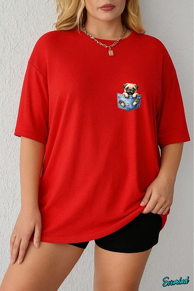 Evomind 1 T-Shirt Is a Gift for Purchases of 5 or More in the Pocket - Large Size Pocket Dog Printed T-Shirt