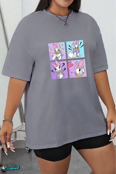 Evomind In Cart 5 or More Purchases Get 1 T-Shirt as a Gift - Large Size Cartoon Character Printed T-Shirt