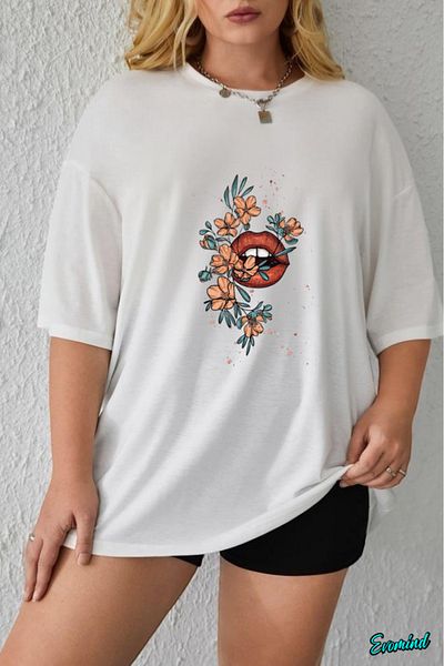 Evomind 1 T-Shirt Is a Gift for Purchases of 5 or More in the Cart - Large Size Cat Flower Printed T-Shirt