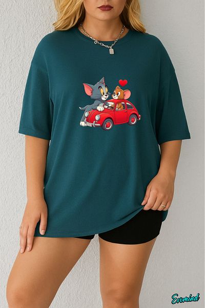 Evomind In Cart 5 or More Purchases Get 1 T-Shirt as a Gift - Large Size Cartoon Character Printed T-Shirt