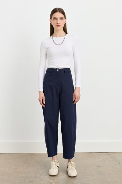 Nihan Havuç Kanvas Denim Pantolon Lacivert