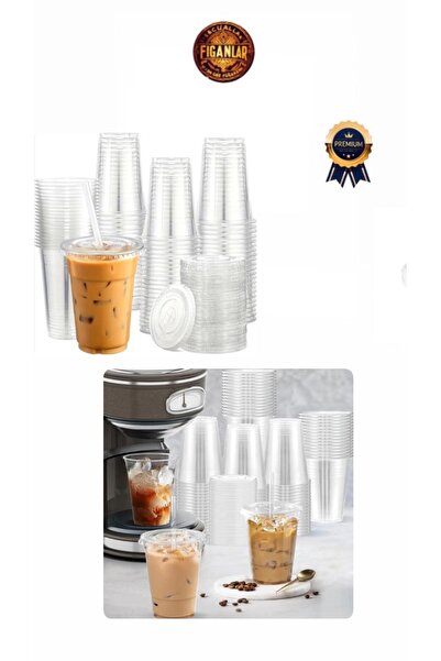 figanlar ambalaj 500cc Kalın Plastik Pet Limonata Milkshake Bardağı Kapaklı Düz+Delikli Kapak Extra 10 Adet