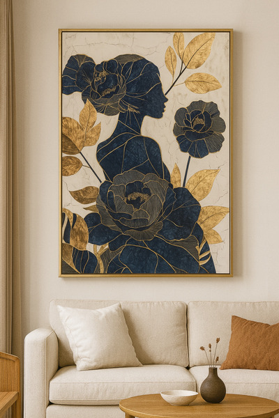 seninürünün İçimde Açan Çiçekler - Gerçek Cama Baskı Gold Alüminyum Metal Çerçeveli Tekli Modern Tablo
