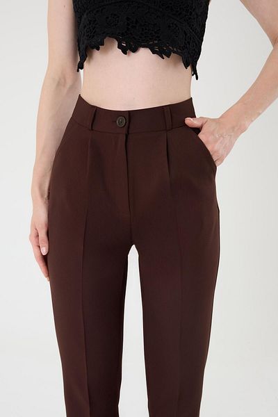 Hazel Women's Brown Slim Fit Fabric Trousers