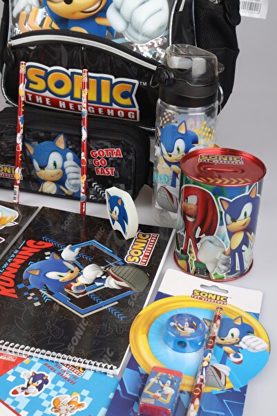 Sonic Dekomus Licensed Sonic Large Size School and Water Bottle with Pen Bag, Lunch Box Stationery Set
