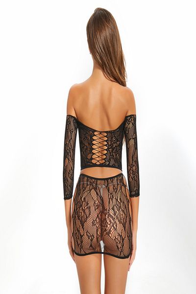 Tessero Set Lenjerie sexy de dama, model tip costum erotic body cu dantela, marime universala, negru