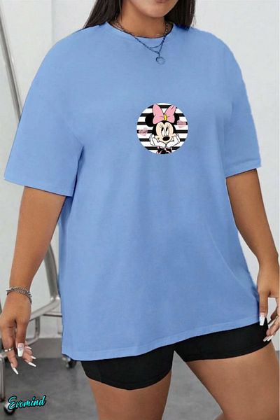Evomind In Cart 5 or More Purchases Get 1 T-Shirt as a Gift - Large Size Cartoon Character Printed T-Shirt