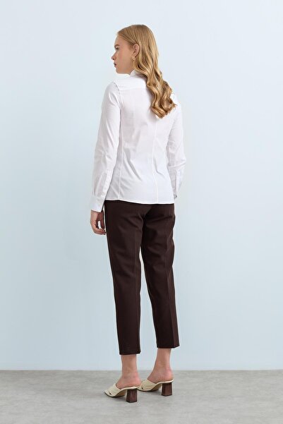 Nihan Beli Pensli Ütü İzli Havuç Pantolon Kahve