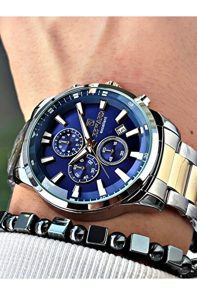 Reward ساعة يد رجالية بسوار فولاذي وظيفي ذهبي وفضي اللون + هدية سوار