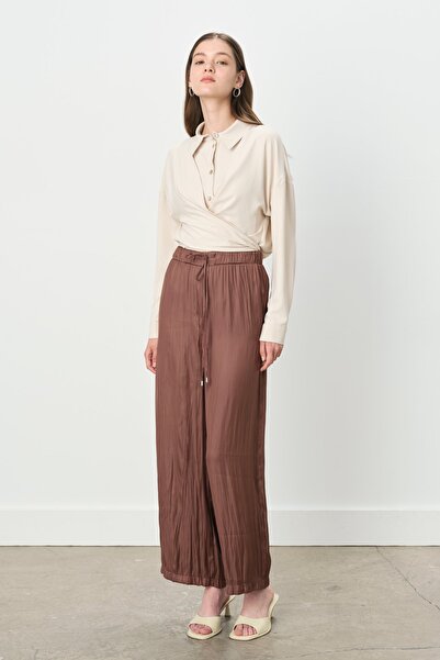 Nihan Bol Paça Crash Pantolon Kahve