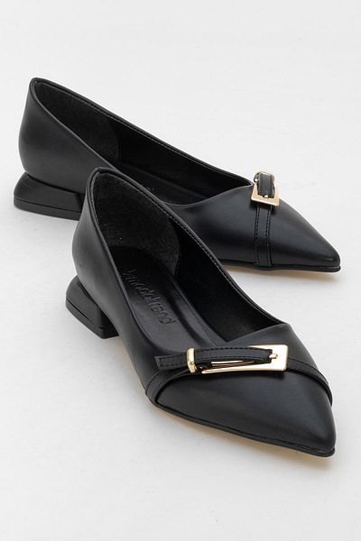 CCWAY AYAKKABI Women's Buckle Heeled Shoes Black Skin