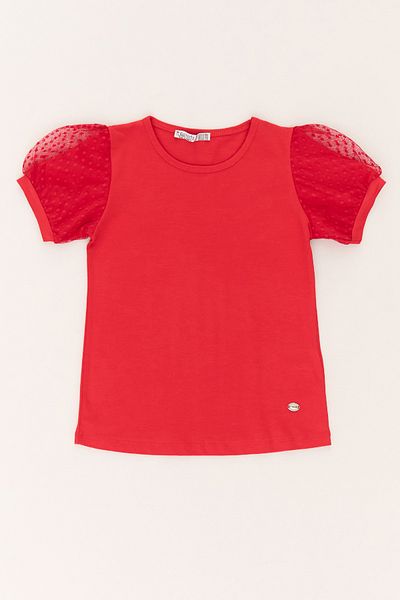 Fulla Moda Basic Sleeve Tulle Detailed Girl's Blouse