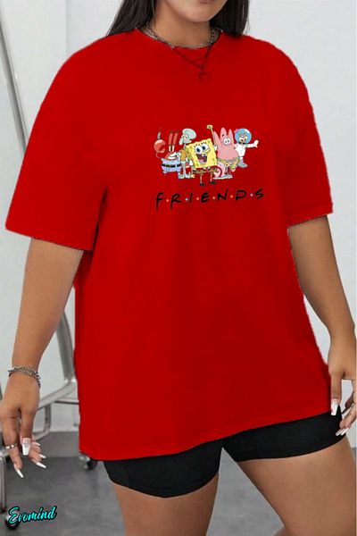 Evomind In Cart 5 or More Purchases Get 1 T-Shirt as a Gift - Large Size Cartoon Character Printed T-Shirt
