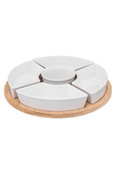 Secret de Gourmet 6-Piece Round Bamboo Appetizer Set White and Beige