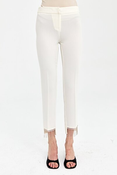 Nihan Zincir Detaylı Şık Pantolon Ekru
