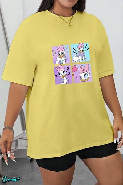 Evomind In Cart 5 or More Purchases Get 1 T-Shirt as a Gift - Large Size Cartoon Character Printed T-Shirt