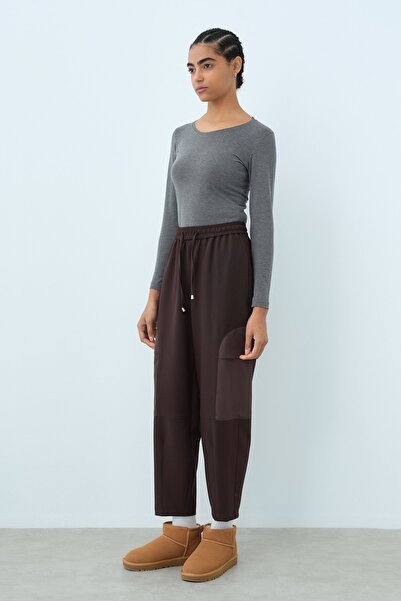 Nihan Beli Lastikli Havuç Pantolon Kahve