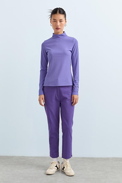 Nihan Dinamik 5 Cepli Dar Paça Gabardin Pantolon Mor