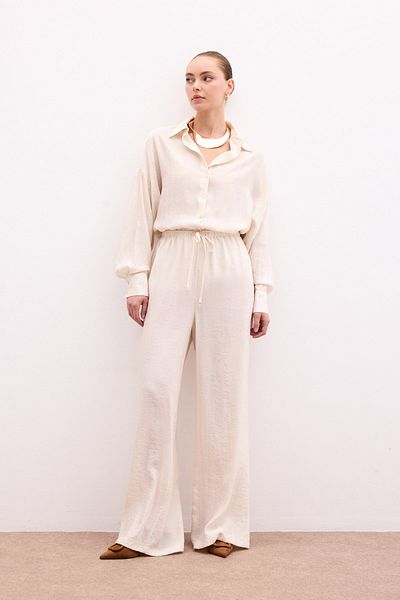 Sateen Elastic Waist Trousers - Stone