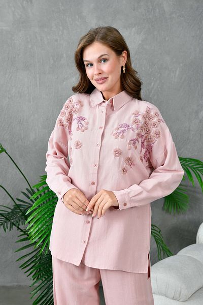 MVStore Cămașă oversize din in brodat cu model floral pentru femei